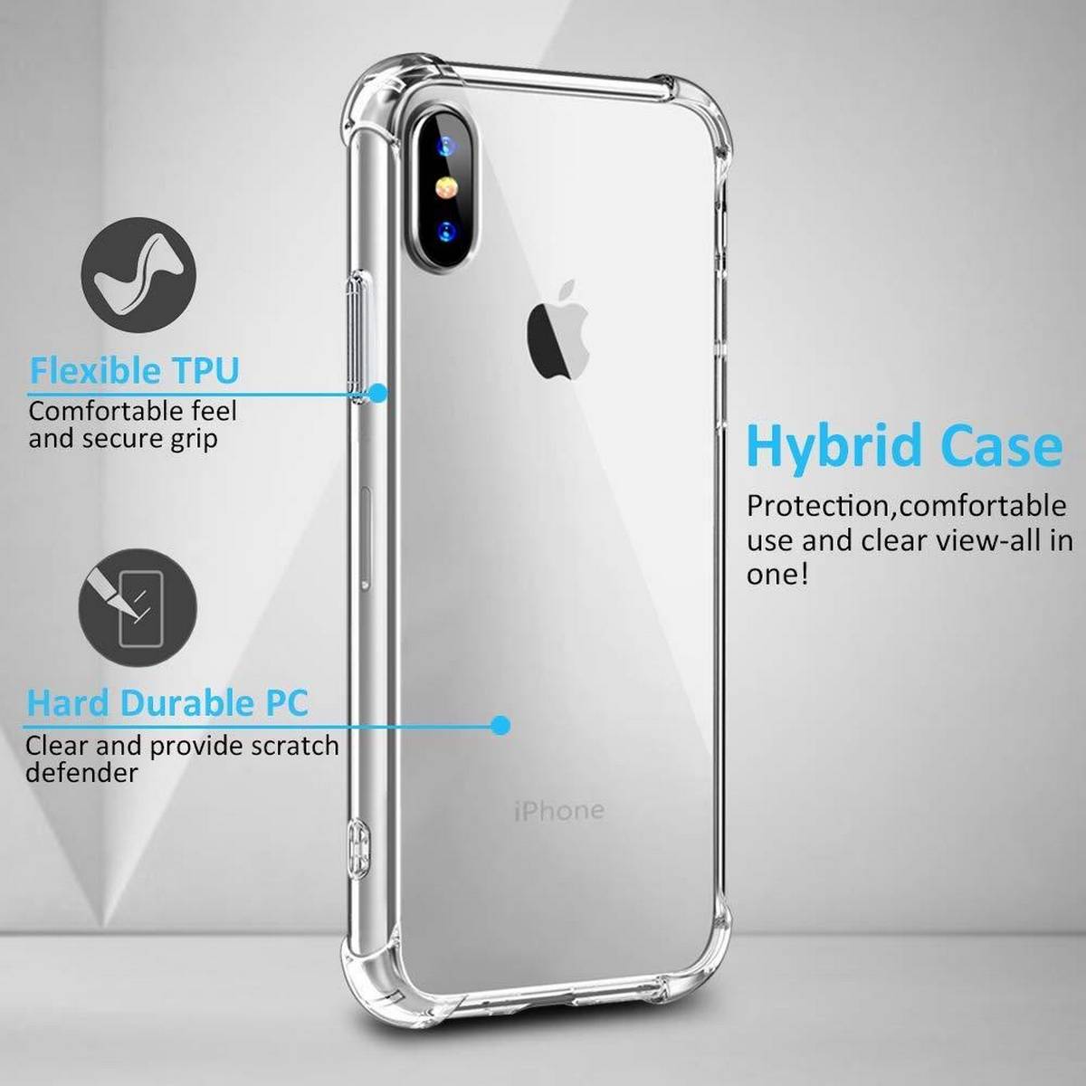 Picture of Apple iPhone X Silicone Clear Case Soft Flexible TPU Rubber Bumper Shockproof Corners Transparent Clear Back Cover