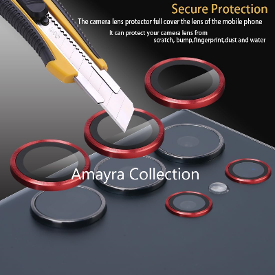 Picture of Samsung Galaxy S25 Ultra 5G 5-PCS Ring Camera Lens Protector 360 Degree Protection Camera Aluminium with Tempered Glass (Titanium Red)
