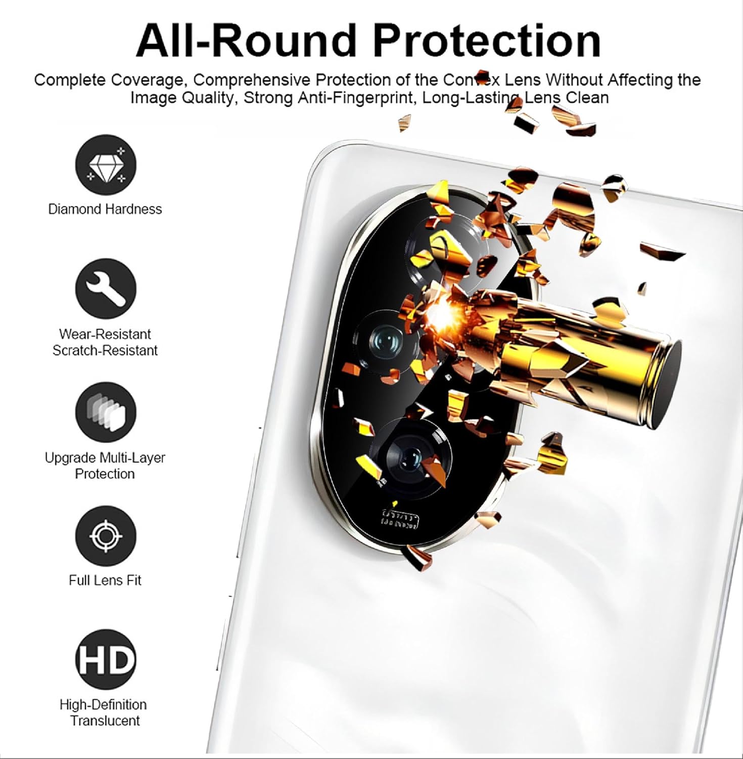 Picture of Honor 200 Pro 5G Back 9H Full Camera Lens Protector Rear 9H 3D Camera Lens Protector,Upgraded HD,Clear Scratch Resistant [With Photo Friendly Flash Cut]