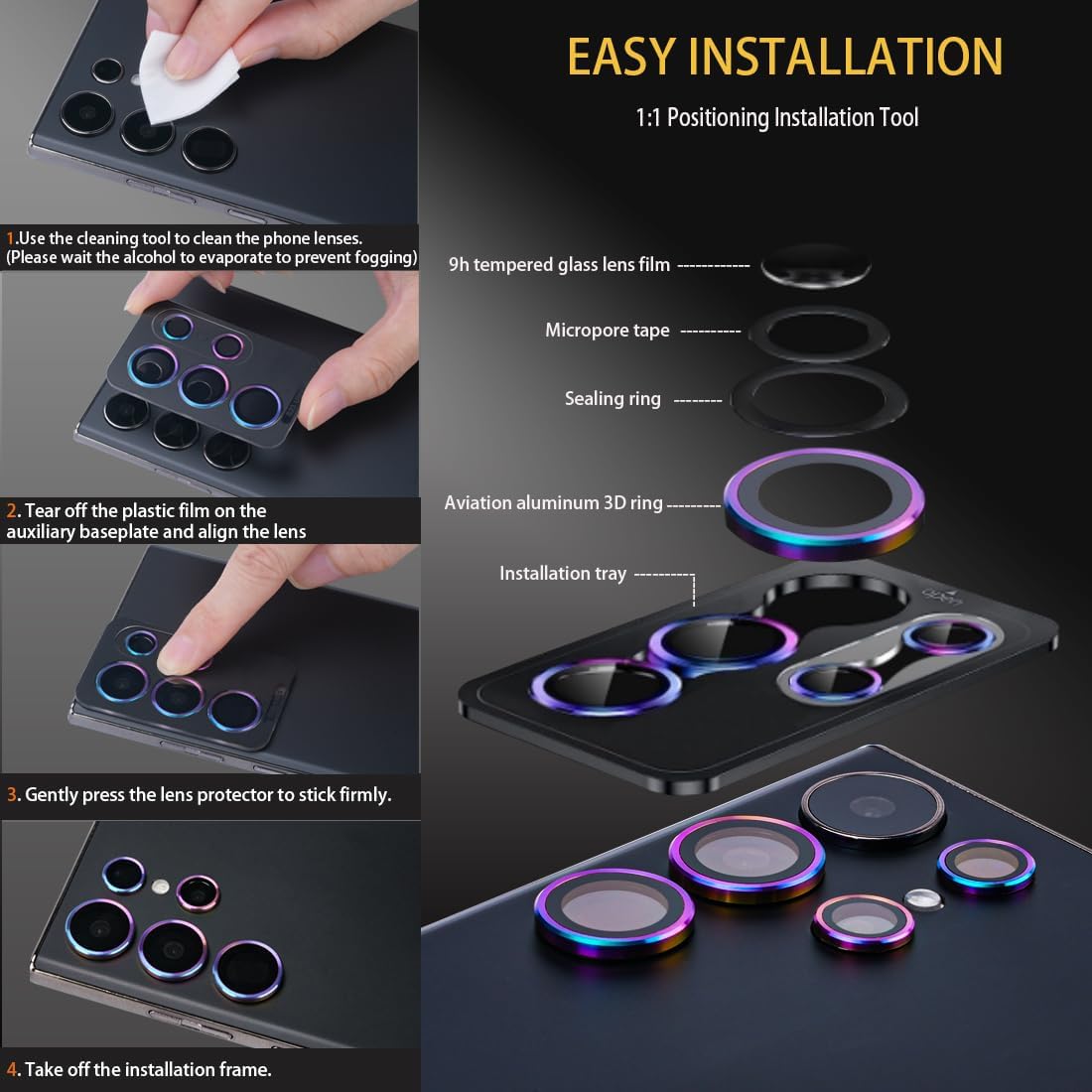 Picture of Samsung Galaxy S25 Ultra 5G 5-PCS Ring Camera Lens Protector 360 Degree Protection Camera Aluminium with Tempered Glass (Titanium Gray)