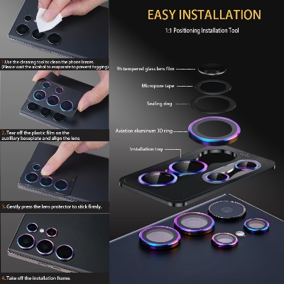 Picture of Samsung Galaxy S25 Ultra 5G 5-PCS Ring Camera Lens Protector 360 Degree Protection Camera Aluminium with Tempered Glass (Titanium Gray)