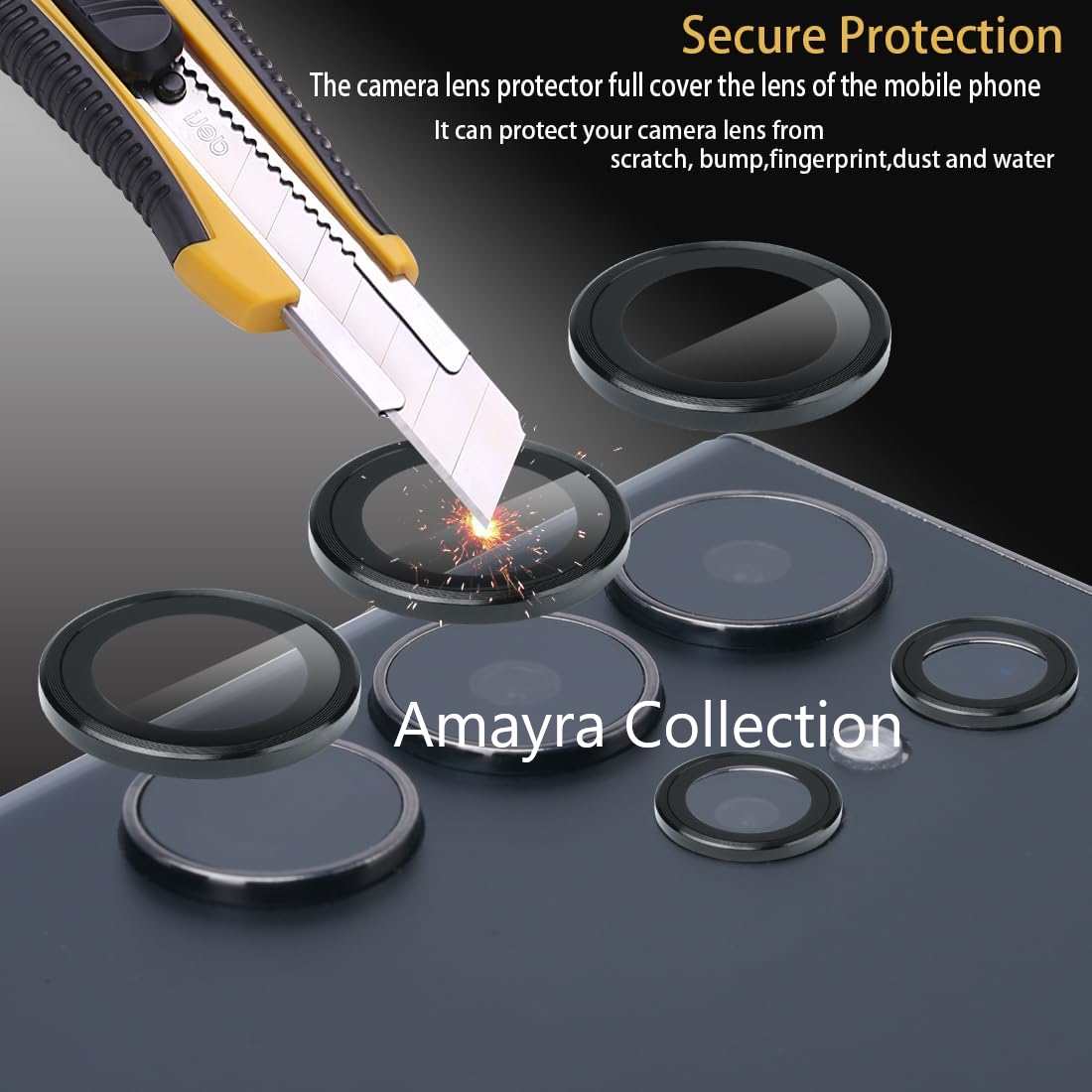 Picture of Samsung Galaxy S25 Ultra 5G 5-PCS Ring Camera Lens Protector 360 Degree Protection Camera Aluminium with Tempered Glass (Titanium Black)