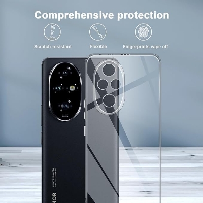 Picture of Honor 200 5G Silicone Clear Case Soft Flexible TPU Rubber Bumper Shockproof Corners Transparent Clear Back Cover