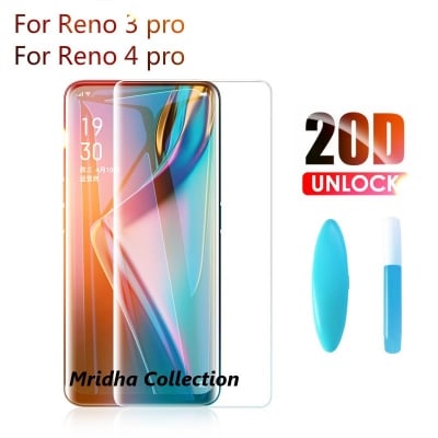 Picture of Oppo Reno4 Pro 4G / Oppo Reno 4 Pro 4G (A+ GRADE) Premium UV Tempered Glass Screen Protector Curved with Liquid Glue and UV Light -Transparent Clear
