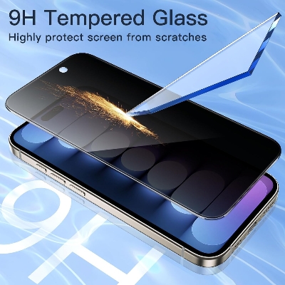 Picture of Apple iPhone 15 Pro PREMIUM PRIVACY Tempered Glass Protective Film Screen Protector Anti-glare Privacy Glass