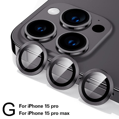 Picture of Apple iPhone 15 Pro Max Ring Camera Lens Protector 360 Degree Premium HD Protection Camera Aluminum Alloy Edge Tempered Glass [Installation Tray] [HD Clear] Camera Protector
