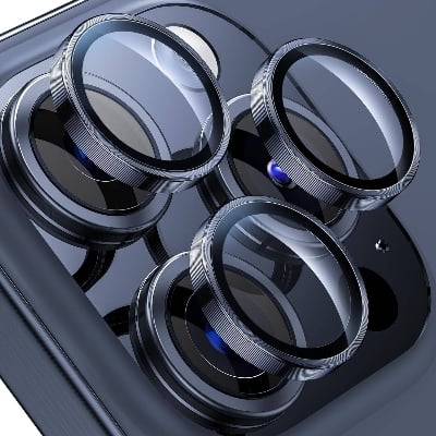 Picture of Apple iPhone 15 Pro Ring Camera Lens Protector 360 Degree Premium HD Protection Camera Aluminum Alloy Edge Tempered Glass [Installation Tray] [HD Clear] Camera Protector