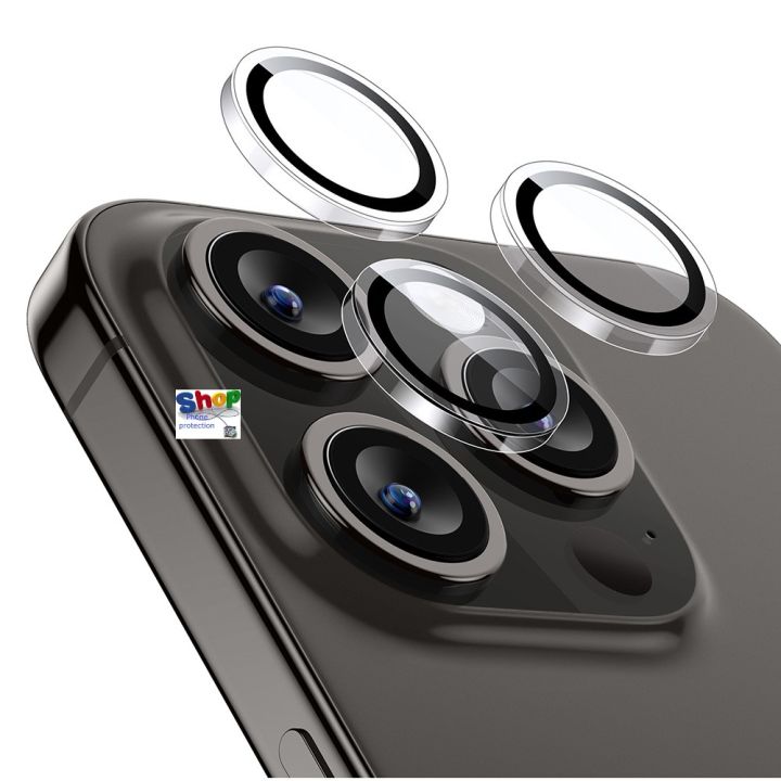 Picture of Apple iPhone 15 Pro Ring Camera Lens Protector 360 Degree Premium HD Protection Camera Aluminum Alloy Edge Tempered Glass [Installation Tray] [HD Clear] Camera Protector