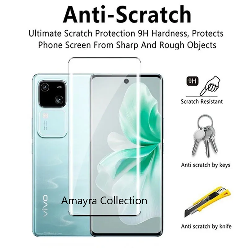 Picture of vivo V30 Pro 5G Full Glue 9D Curved Tempered Glass Screen Protector Edge to Edge Fit Protection Tempered Glass (Black)