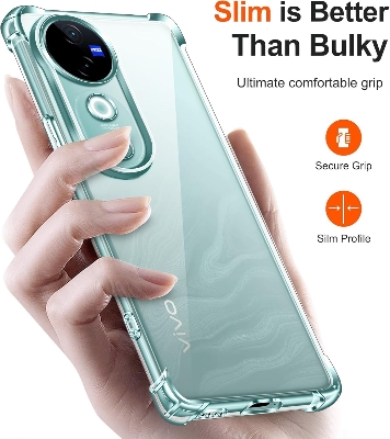 Picture of vivo V40 Pro 5G Silicone Clear Case Soft Flexible TPU Rubber Bumper Shockproof Corners Transparent Clear Back Cover