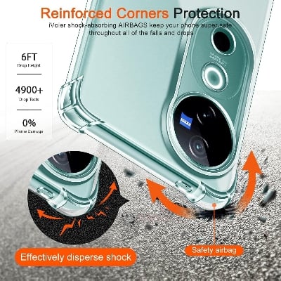 Picture of vivo V40 5G Silicone Clear Case Soft Flexible TPU Rubber Bumper Shockproof Corners Transparent Clear Back Cover