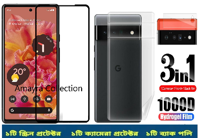 Picture of 3in1 Protector Combo Pack for Google Pixel 6 5G (5d Full Screen Protector Glass+Back Hydrogel Protector Poly+Camera Lens Protector)