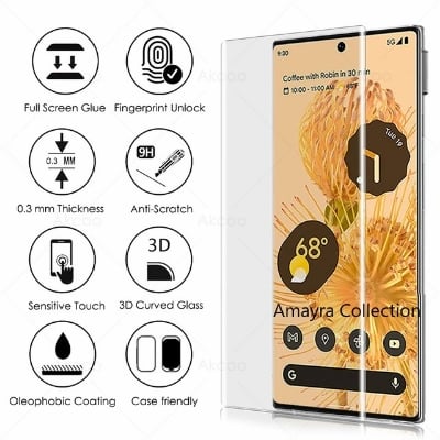 Picture of Google Pixel 6 Pro 5G (A+ GRADE) Premium UV Tempered Glass Screen Protector Curved with Liquid Glue and UV Light -Transparent Clear