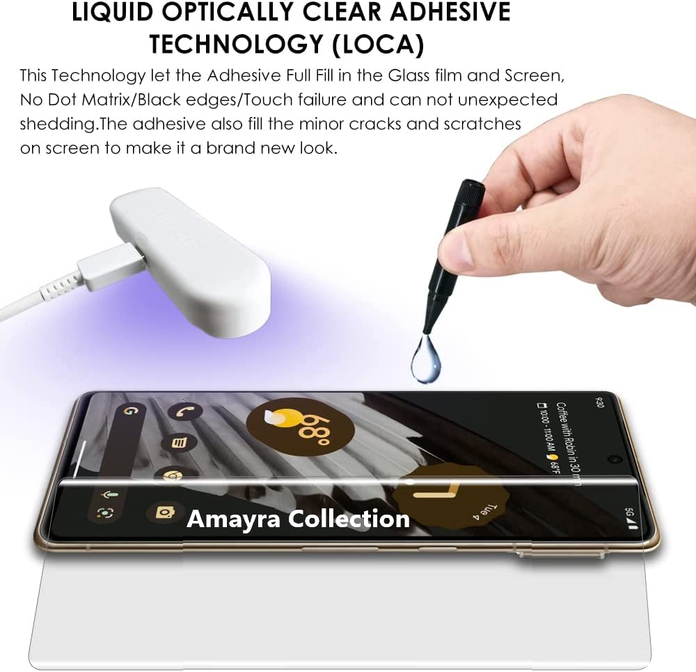 Picture of Google Pixel 7 Pro 5G (A+ GRADE) Premium UV Tempered Glass Screen Protector Curved with Liquid Glue and UV Light -Transparent Clear