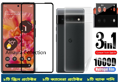 Picture of 3in1 Protector Combo Pack for Google Pixel 6a 5G (Premium Full Screen Protector Glass+Back Hydrogel Protector Poly+9h Camera Lens Protector)