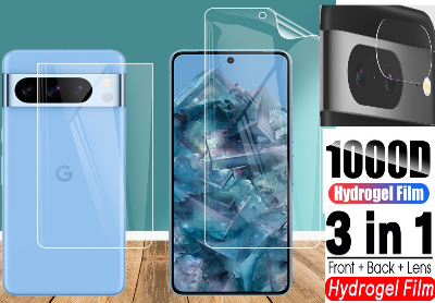 Picture of 3in1 Protector Combo Pack for Google Pixel 8a 5G (Front Hydrogel Screen Protector Poly+Back Hydrogel Poly Protector+Camera Lens Protector)