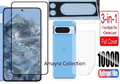 Picture of 3in1 Protector Combo Pack for Google Pixel 8 Pro 5G (Premium Full Screen Protector Glass+Back Hydrogel Protector Poly+9h Camera Lens Protector)