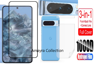 Picture of 3in1 Protector Combo Pack for Google Pixel 8 Pro 5G (5d Full Screen Protector Glass+Back Hydrogel Protector Poly+Camera Lens Protector)