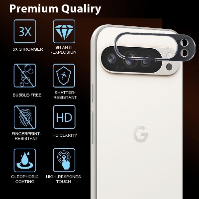 Picture of Google Pixel 9 Pro 5G Back 9H Full Camera Lens Protector Rear 9H 3Da Camera Lens Protector,Upgraded HD,Clear Scratch Resistant [With Photo Friendly Flash Cut]