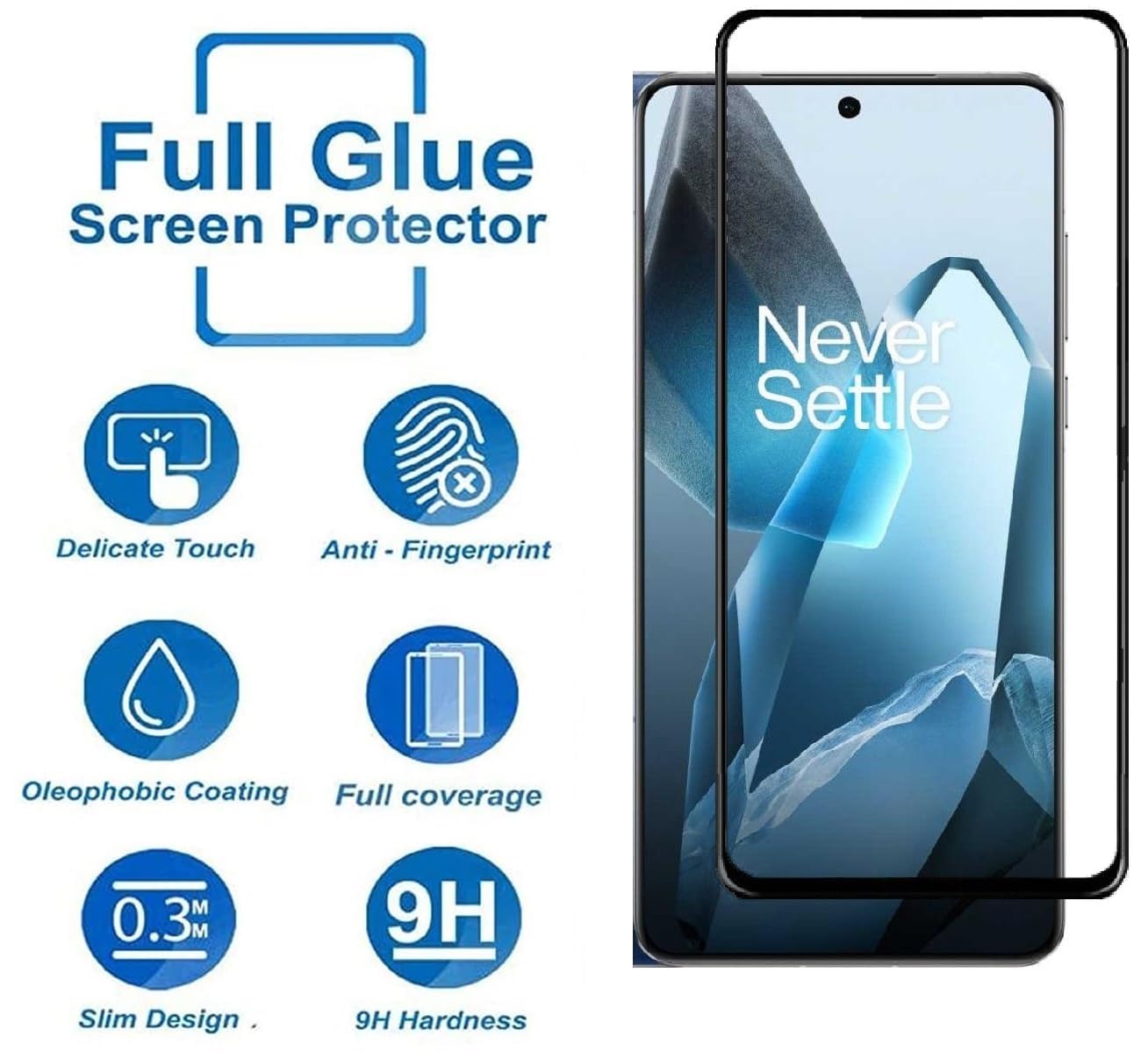 Picture of OnePlus 13 5G / 1+ 13 5G Full Glue 9D Curved Tempered Glass Screen Protector Edge to Edge Fit Protection Tempered Glass (Black)