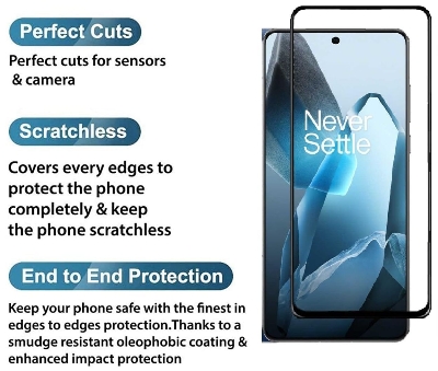 Picture of OnePlus 13 5G / 1+ 13 5G Full Glue 9D Curved Tempered Glass Screen Protector Edge to Edge Fit Protection Tempered Glass (Black)