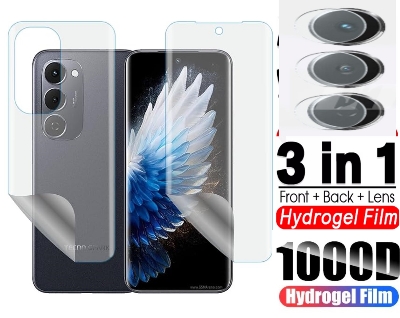 Picture of 3in1 Protector Combo Pack for Tecno Spark 40 Pro+ / Tecno Spark 40 Pro Plus (Front Hydrogel Screen Protector Poly+Back Hydrogel Poly Protector+Camera Lens Protector)
