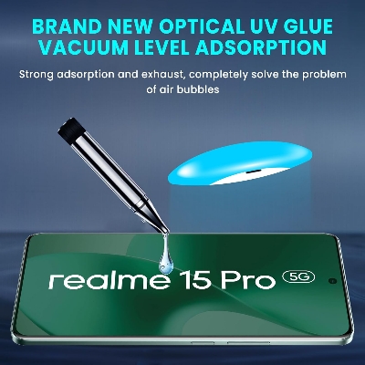 Picture of Realme 15 5G (A+ GRADE) Premium UV Tempered Glass Screen Protector Curved with Liquid Glue and UV Light -Transparent Clear