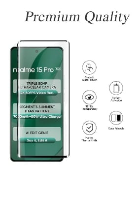Picture of Realme 15 Pro 5G Full Glue 9D Curved Tempered Glass Screen Protector Edge to Edge Fit Protection Tempered Glass (Black)