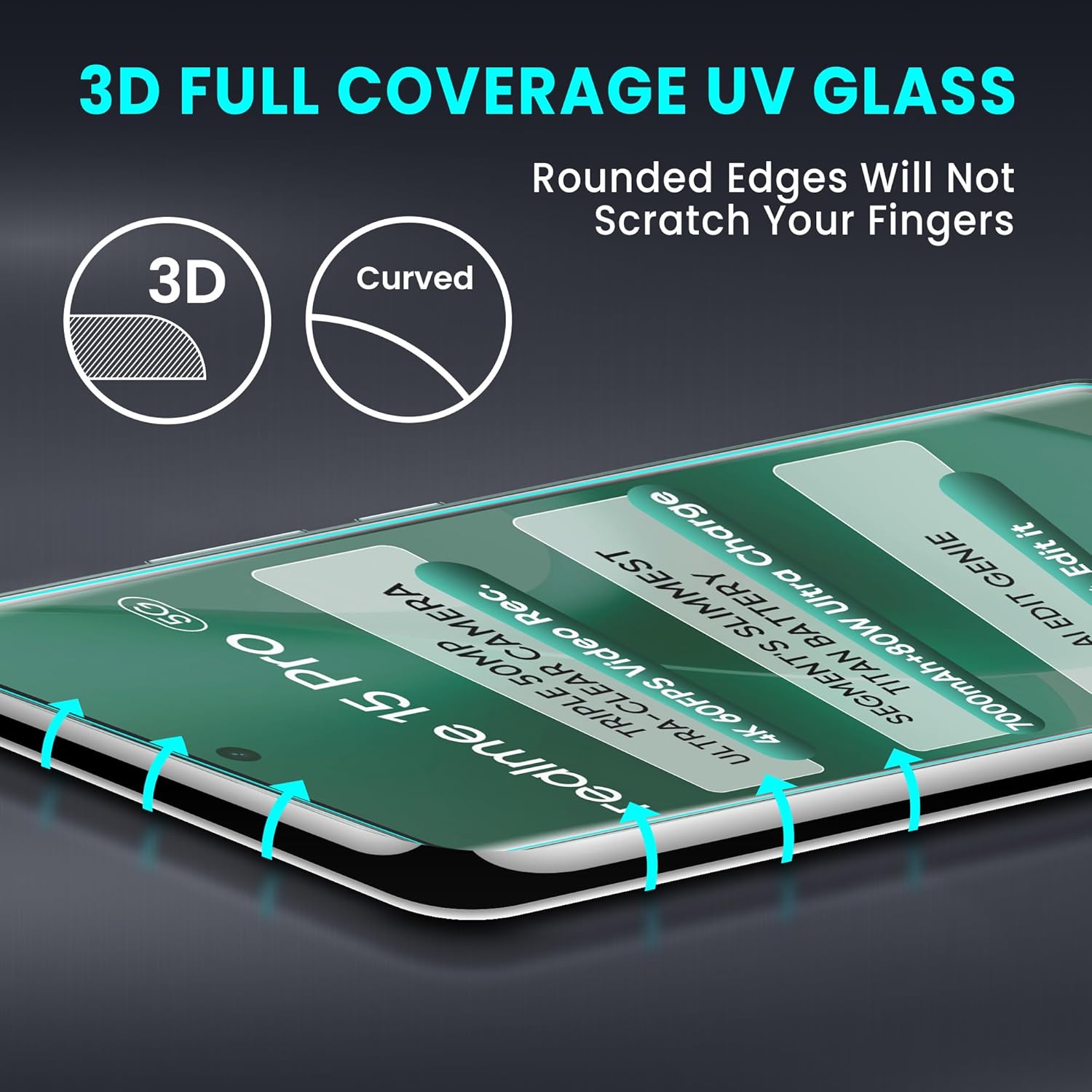 Picture of Realme 15 Pro 5G (A+ GRADE) Premium UV Tempered Glass Screen Protector Curved with Liquid Glue and UV Light -Transparent Clear