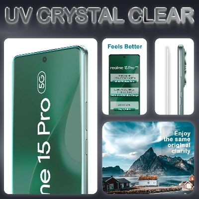Picture of Realme 15 Pro 5G (A+ GRADE) Premium UV Tempered Glass Screen Protector Curved with Liquid Glue and UV Light -Transparent Clear