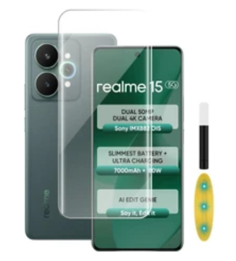 Picture of 3in1 Protector Combo Pack for Realme 15 Pro 5G (A+ GRADE) UV Glass Screen Protector + Back Protector Film + Camera Glass Protector)