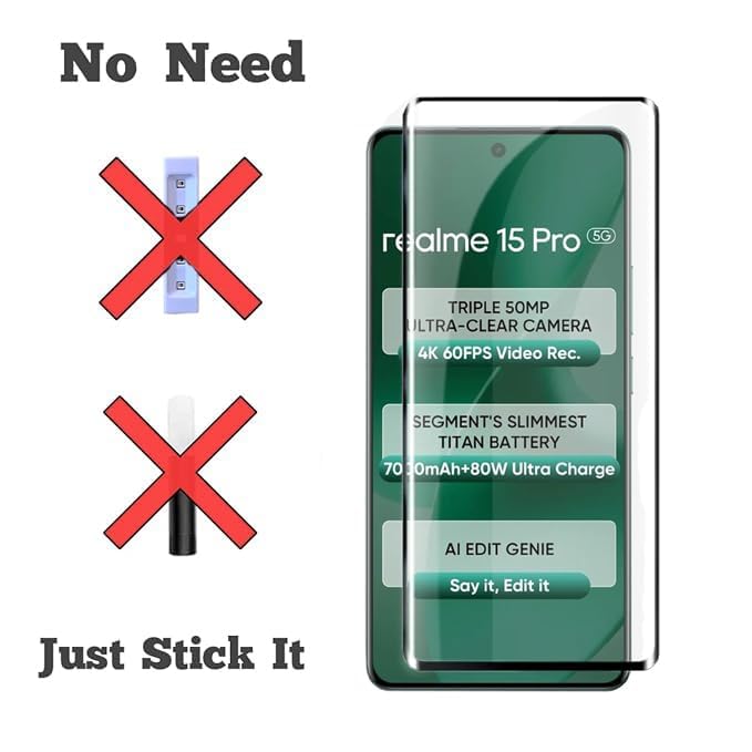 Picture of Realme 15 5G Full Glue 9D Curved Tempered Glass Screen Protector Edge to Edge Fit Protection Tempered Glass (Black)