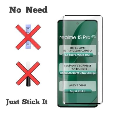 Picture of Realme 15 5G Full Glue 9D Curved Tempered Glass Screen Protector Edge to Edge Fit Protection Tempered Glass (Black)