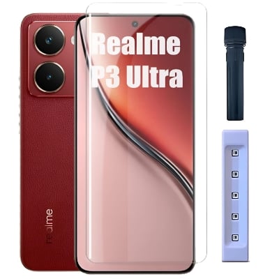 Picture of Realme P3 Ultra 5G (A+ GRADE) Premium UV Tempered Glass Screen Protector Curved with Liquid Glue and UV Light -Transparent Clear
