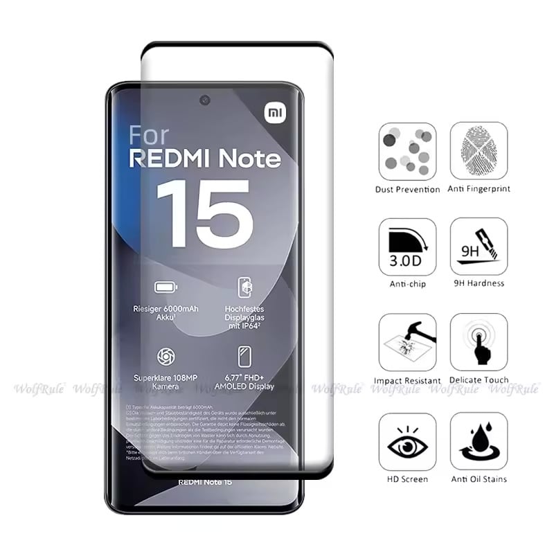 Picture of Xiaomi Redmi Note 15 4G Full Glue 9D Curved Tempered Glass Screen Protector Edge to Edge Fit Protection Tempered Glass (Black)