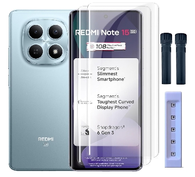 Picture of Xiaomi Redmi Note 15 Pro+ / Xiaomi Redmi Note 15 Pro Plus (A+ GRADE) Premium UV Tempered Glass Screen Protector Curved with Liquid Glue and UV Light -Transparent Clear