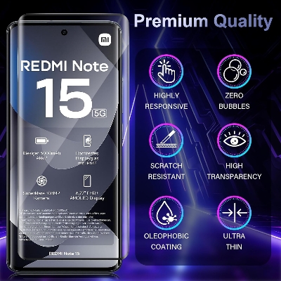 Picture of Xiaomi Redmi Note 15 Pro+ / Xiaomi Redmi Note 15 Pro Plus (A+ GRADE) Premium UV Tempered Glass Screen Protector Curved with Liquid Glue and UV Light -Transparent Clear
