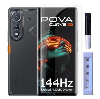 Picture of Tecno Pova Curve (A+ GRADE) Premium UV Tempered Glass Screen Protector Curved with Liquid Glue and UV Light -Transparent Clear