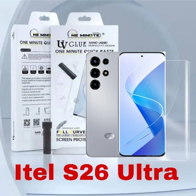 Picture of itel Super 26 Ultra (A+ GRADE) Premium UV Tempered Glass Screen Protector Curved with Liquid Glue and UV Light -Transparent Clear