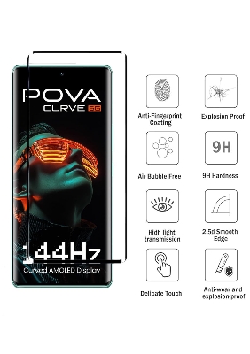 Picture of Tecno Pova Curve Full Glue 9D Curved Tempered Glass Screen Protector Edge to Edge Fit Protection Tempered Glass (Black)