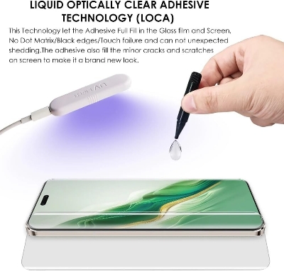 Picture of Honor Magic8 Pro (A+ GRADE) Premium UV Tempered Glass Screen Protector Curved with Liquid Glue and UV Light -Transparent Clear