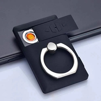 Picture of 2 in 1 Electric Coil Lighter Rechargeable USB Cigarette Lighter Flameless Windproof with Metal Phone Ring Stand Holder