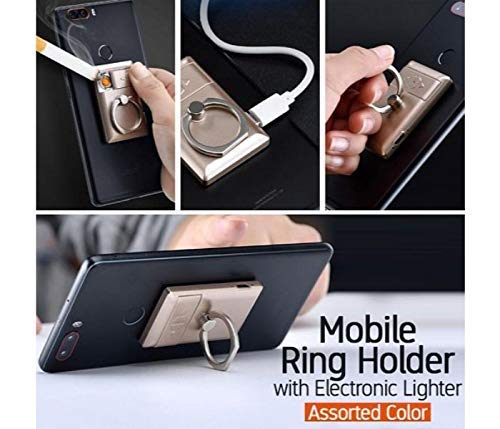 Picture of 2 in 1 Electric Coil Lighter Rechargeable USB Cigarette Lighter Flameless Windproof with Metal Phone Ring Stand Holder