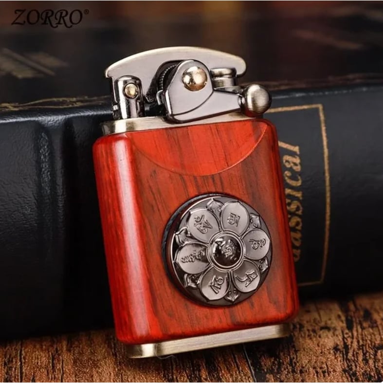 Picture of Zorro Retro Vintage Rose Wood Kerosene Lighter Vintage Metal Lighter with Grinding Wheel Portable Refillable Windproof Lighter High Quality Gift