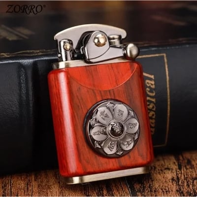 Picture of Zorro Retro Vintage Rose Wood Kerosene Lighter Vintage Metal Lighter with Grinding Wheel Portable Refillable Windproof Lighter High Quality Gift
