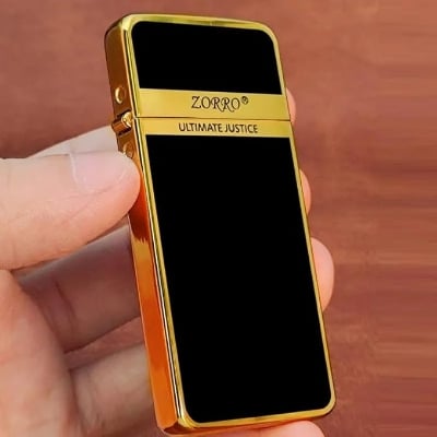 Picture of ZORRO ZC5 Ultra-Slim Classic Kerosene Lighter - Chrome and Resin Black Finish, Flint Ignition, Classic Collectible Gift Gold Resin