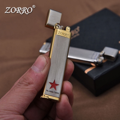 Picture of Zorro Ultra-Thin Kerosene Lighter Slim Small Narrow Machine Carving Five-Star Vintage Grinding Wheel