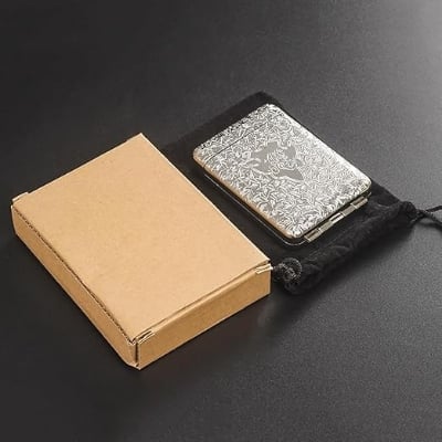 Picture of Retro European Carved Metal Cigarette Case, 3-Sided Design, Peaky Blinders Style Tri-Fold Cigarette Box, Holds 14 Cigarettes (84 mm), Unique Birthday Gift, Black