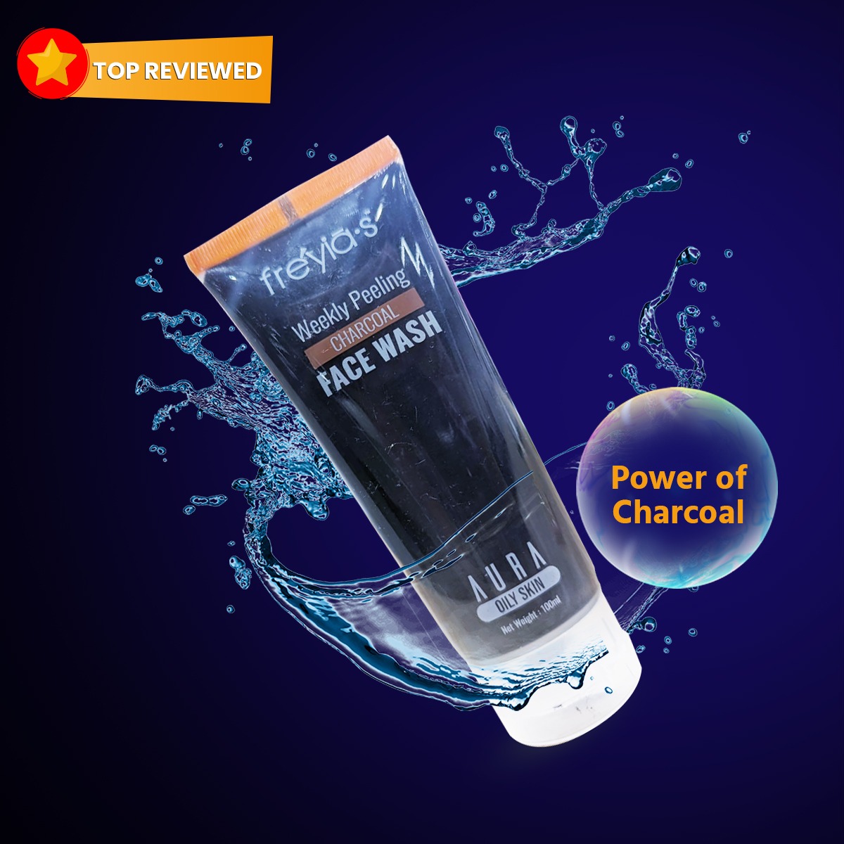 Picture of Freyias Charcoal Peeling Weekly Face Wash 100ml (Tea Tree Toner 20ml Free) Black
