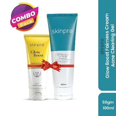 Picture of Skinpro Acne Clearing Gel Cleanser 100 ml  and Skinpro Glow Boost Fairness Cream 50 gm Green
